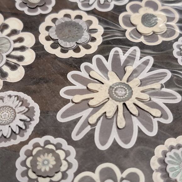 Studio 112 Flower Dimensional Stickers 12pc Black Gray Cream Floral Scrapbooking - Picture 2 of 5